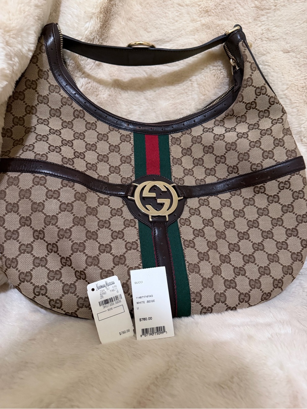 Gucci Beige GG Canvas Hobo with Green and Red Web Stripe - Picture 11 of 12